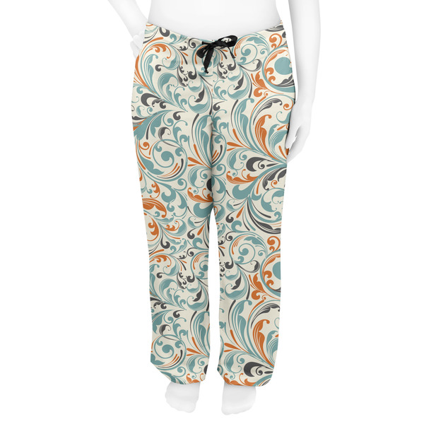 Orange & Blue Leafy Swirls Women's Pj on model - Front