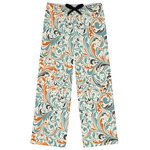 Orange & Blue Leafy Swirls Womens Pajama Pants - M