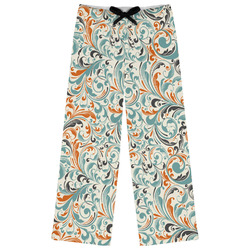 Orange & Blue Leafy Swirls Womens Pajama Pants - XS