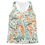 Orange & Blue Leafy Swirls Womens Racerback Tank Top - X Large