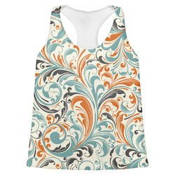 Orange & Blue Leafy Swirls Womens Racerback Tank Top