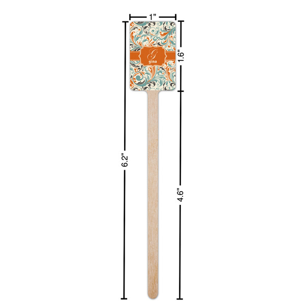 Orange & Blue Leafy Swirls Wooden 6.25" Stir Stick - Rectangular - Dimensions