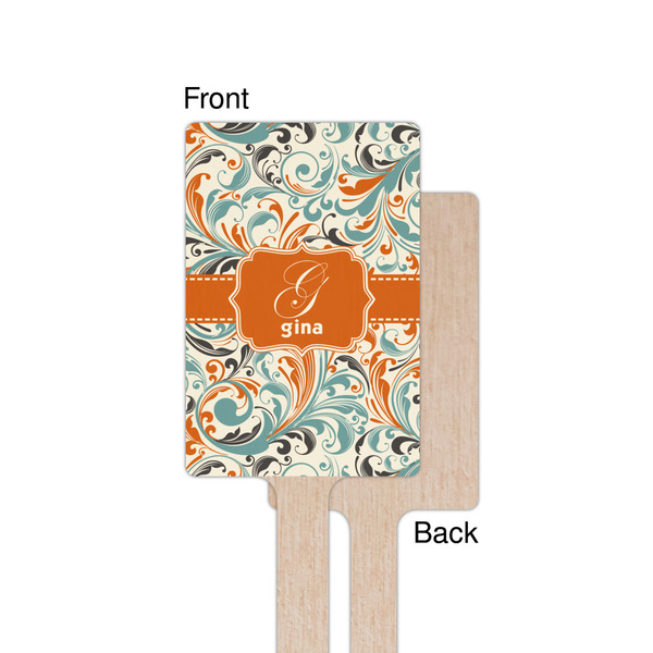 Orange & Blue Leafy Swirls Wooden 6.25" Stir Stick - Rectangular - Single - Front & Back