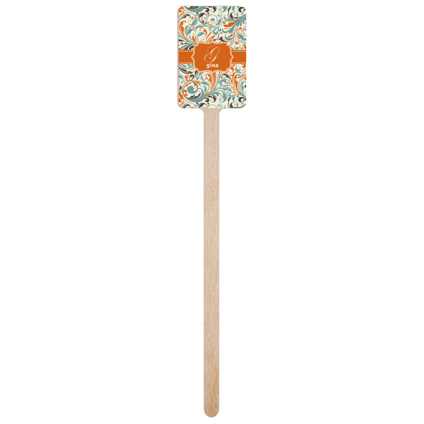 Orange & Blue Leafy Swirls Wooden 6.25" Stir Stick - Rectangular - Single Stick