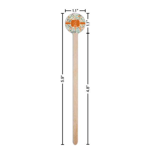 Orange & Blue Leafy Swirls Wooden 6" Stir Stick - Round - Dimensions