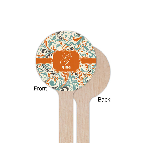 Orange & Blue Leafy Swirls Wooden 6" Stir Stick - Round - Single Sided - Front & Back