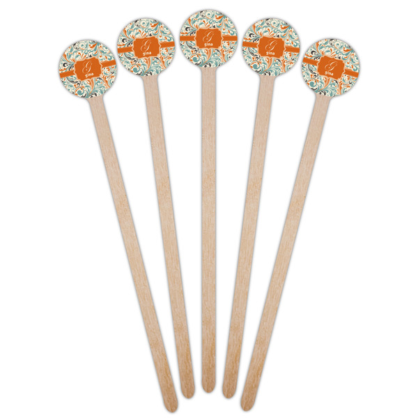 Orange & Blue Leafy Swirls Wooden 7.5" Stir Stick - Round - Fan View