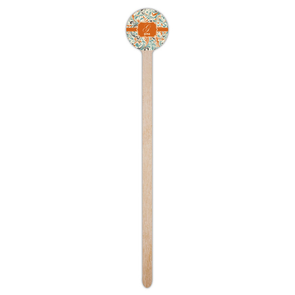 Orange & Blue Leafy Swirls Wooden 7.5" Stir Stick - Round - Single Stick