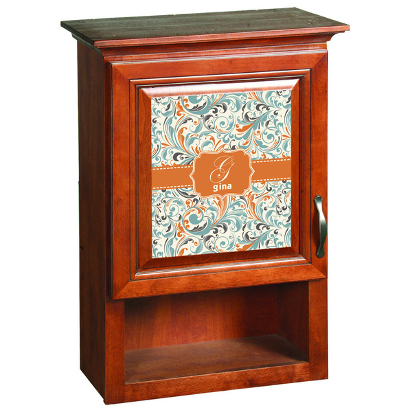 Orange & Blue Leafy Swirls Wooden Cabinet Decal (Medium)