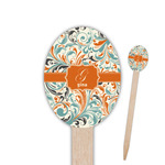 Orange & Blue Leafy Swirls Oval Wooden Food Picks (Personalized)