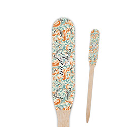 Orange & Blue Leafy Swirls Paddle Wooden Food Picks - Single Sided (Personalized)