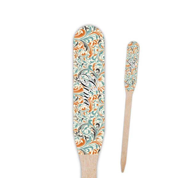 Custom Orange & Blue Leafy Swirls Paddle Wooden Food Picks (Personalized)