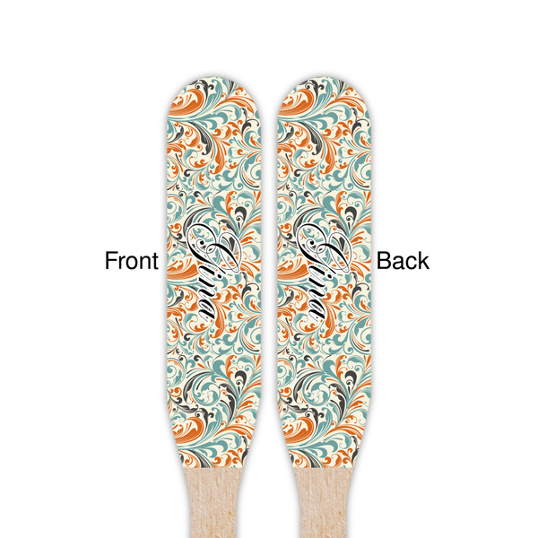 Orange & Blue Leafy Swirls Wooden Food Pick - Paddle - Double Sided - Front & Back