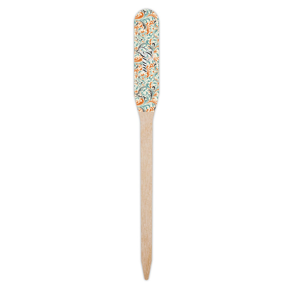 Orange & Blue Leafy Swirls Wooden Food Pick - Paddle - Single Pick