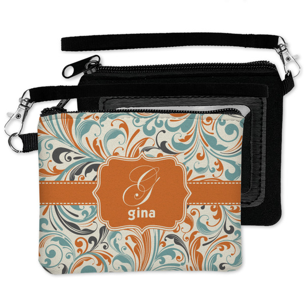 Orange & Blue Leafy Swirls Wristlet ID Cases - MAIN
