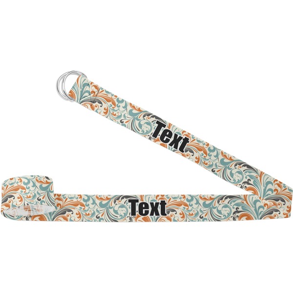 Custom Orange & Blue Leafy Swirls Yoga Strap (Personalized)