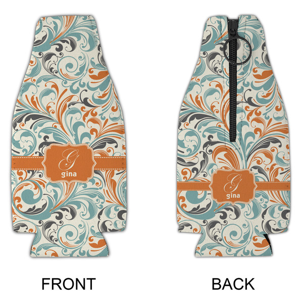 Orange & Blue Leafy Swirls Zipper Bottle Cooler - APPROVAL