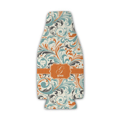 Orange & Blue Leafy Swirls Zipper Bottle Cooler (Personalized)
