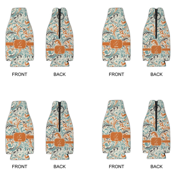 Orange & Blue Leafy Swirls Zipper Bottle Cooler - Set of 4 - APPROVAL