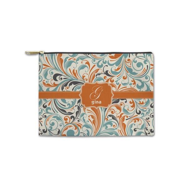 Custom Orange & Blue Leafy Swirls Zipper Pouch - Small - 8.5"x6" (Personalized)