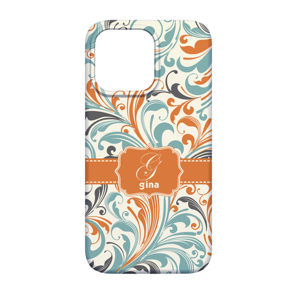 Orange & Blue Leafy Swirls iPhone 13 Case - Back