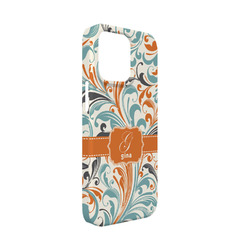 Orange & Blue Leafy Swirls iPhone Case - Plastic - iPhone 13 Mini (Personalized)