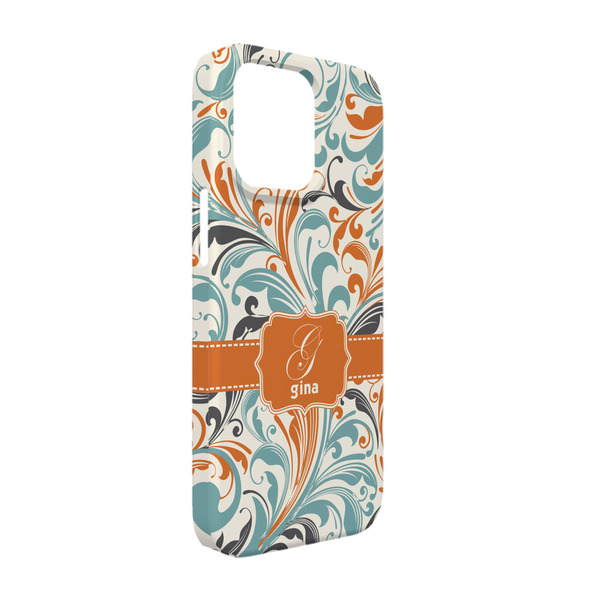 Custom Orange & Blue Leafy Swirls iPhone Case - Plastic - iPhone 13 Pro (Personalized)