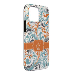 Orange & Blue Leafy Swirls iPhone Case - Rubber Lined - iPhone 13 Pro Max (Personalized)