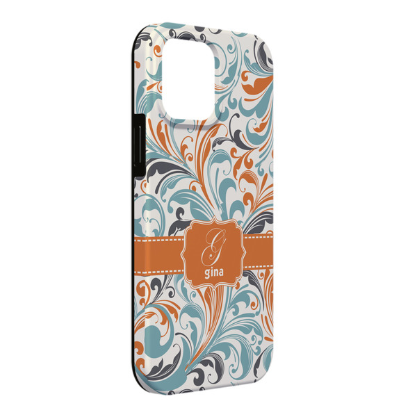 Custom Orange & Blue Leafy Swirls iPhone Case - Rubber Lined - iPhone 13 Pro Max (Personalized)