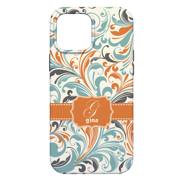 Orange & Blue Leafy Swirls iPhone 13 Pro Max Tough Case - Back