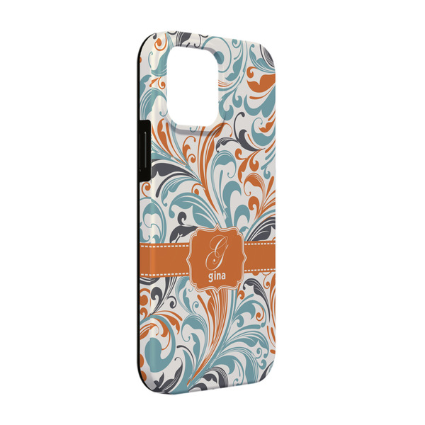 Custom Orange & Blue Leafy Swirls iPhone Case - Rubber Lined - iPhone 13 Pro (Personalized)
