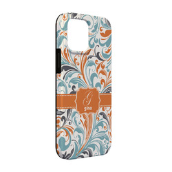 Orange & Blue Leafy Swirls iPhone Case - Rubber Lined - iPhone 13 (Personalized)