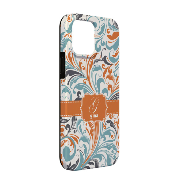 Custom Orange & Blue Leafy Swirls iPhone Case - Rubber Lined - iPhone 13 (Personalized)