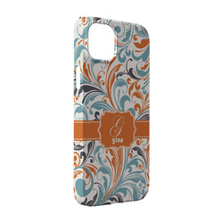 Orange & Blue Leafy Swirls iPhone Case - Plastic - iPhone 14 (Personalized)