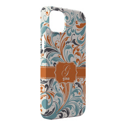 Orange & Blue Leafy Swirls iPhone Case - Plastic - iPhone 14 Plus (Personalized)