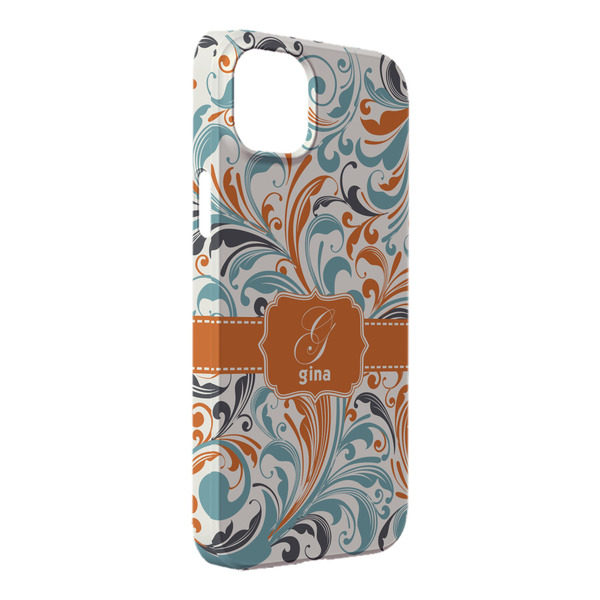 Custom Orange & Blue Leafy Swirls iPhone Case - Plastic - iPhone 14 Plus (Personalized)