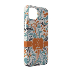Orange & Blue Leafy Swirls iPhone Case - Plastic - iPhone 14 Pro (Personalized)