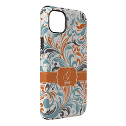 Orange & Blue Leafy Swirls iPhone Case - Rubber Lined - iPhone 14 Pro Max (Personalized)