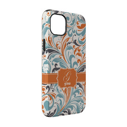 Orange & Blue Leafy Swirls iPhone Case - Rubber Lined - iPhone 14 Pro (Personalized)