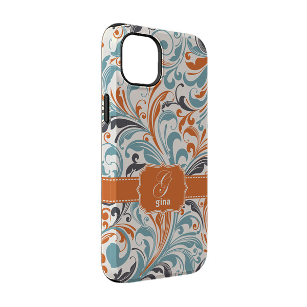 Custom Orange & Blue Leafy Swirls iPhone Case - Rubber Lined - iPhone 14 Pro (Personalized)