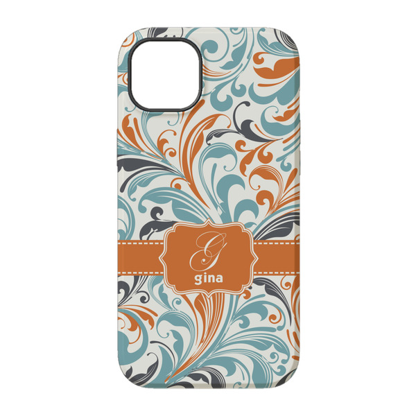 Orange & Blue Leafy Swirls iPhone 14 Pro Tough Case - Back