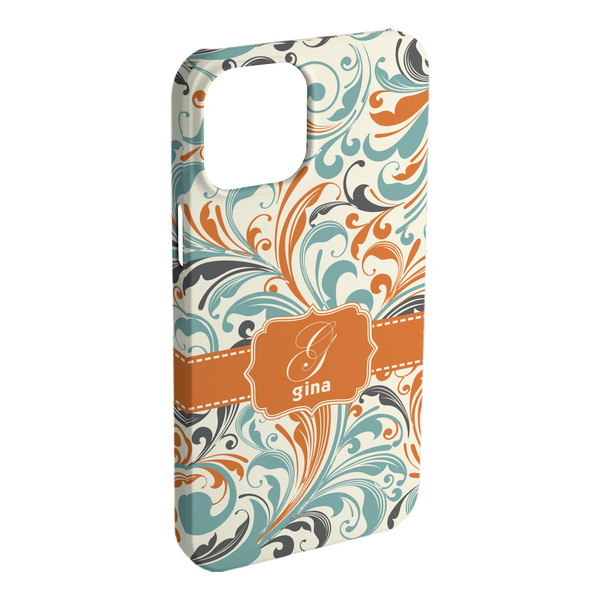Custom Orange & Blue Leafy Swirls iPhone Case - Plastic - iPhone 15 Plus (Personalized)