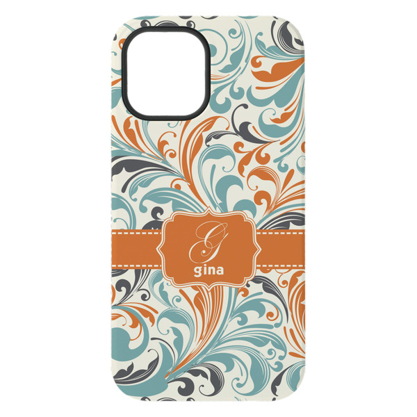 Orange & Blue Leafy Swirls iPhone 15 Plus Tough Case - Back