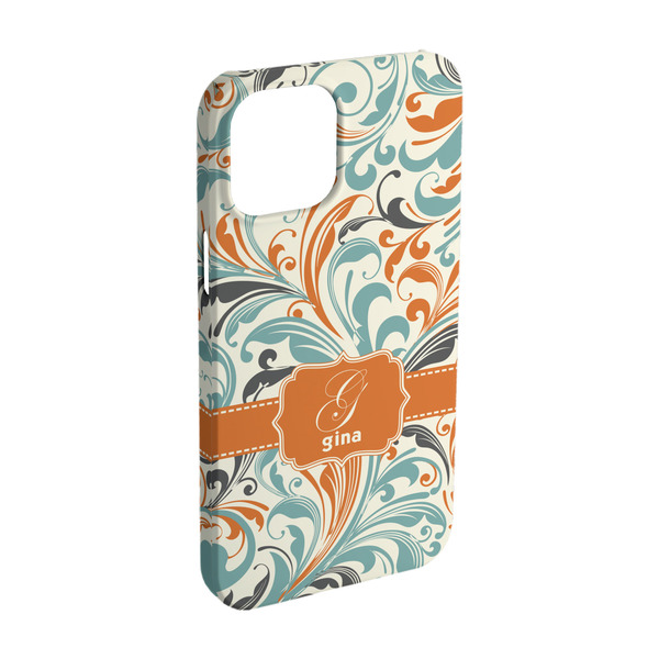 Custom Orange & Blue Leafy Swirls iPhone Case - Plastic - iPhone 15 Pro (Personalized)
