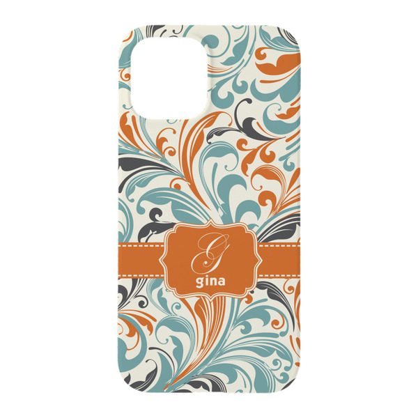 Orange & Blue Leafy Swirls iPhone 15 Pro Case - Back