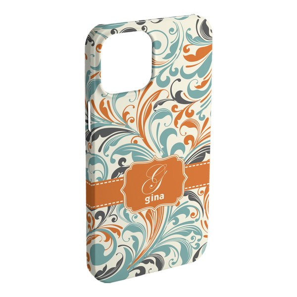 Custom Orange & Blue Leafy Swirls iPhone Case - Plastic - iPhone 15 Pro Max (Personalized)