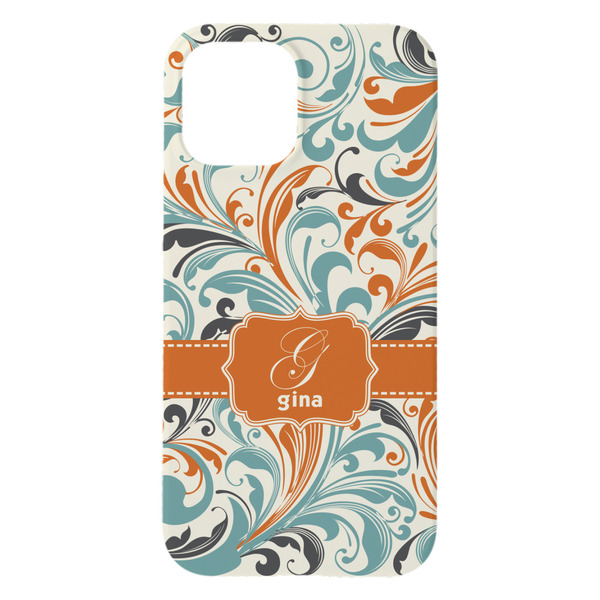 Orange & Blue Leafy Swirls iPhone 15 Pro Max Case - Back