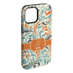 Orange & Blue Leafy Swirls iPhone Case - Rubber Lined (Personalized)