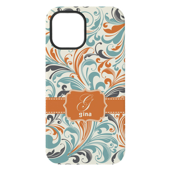 Orange & Blue Leafy Swirls iPhone 15 Pro Max Tough Case - Back