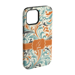 Orange & Blue Leafy Swirls iPhone Case - Rubber Lined - iPhone 15 (Personalized)